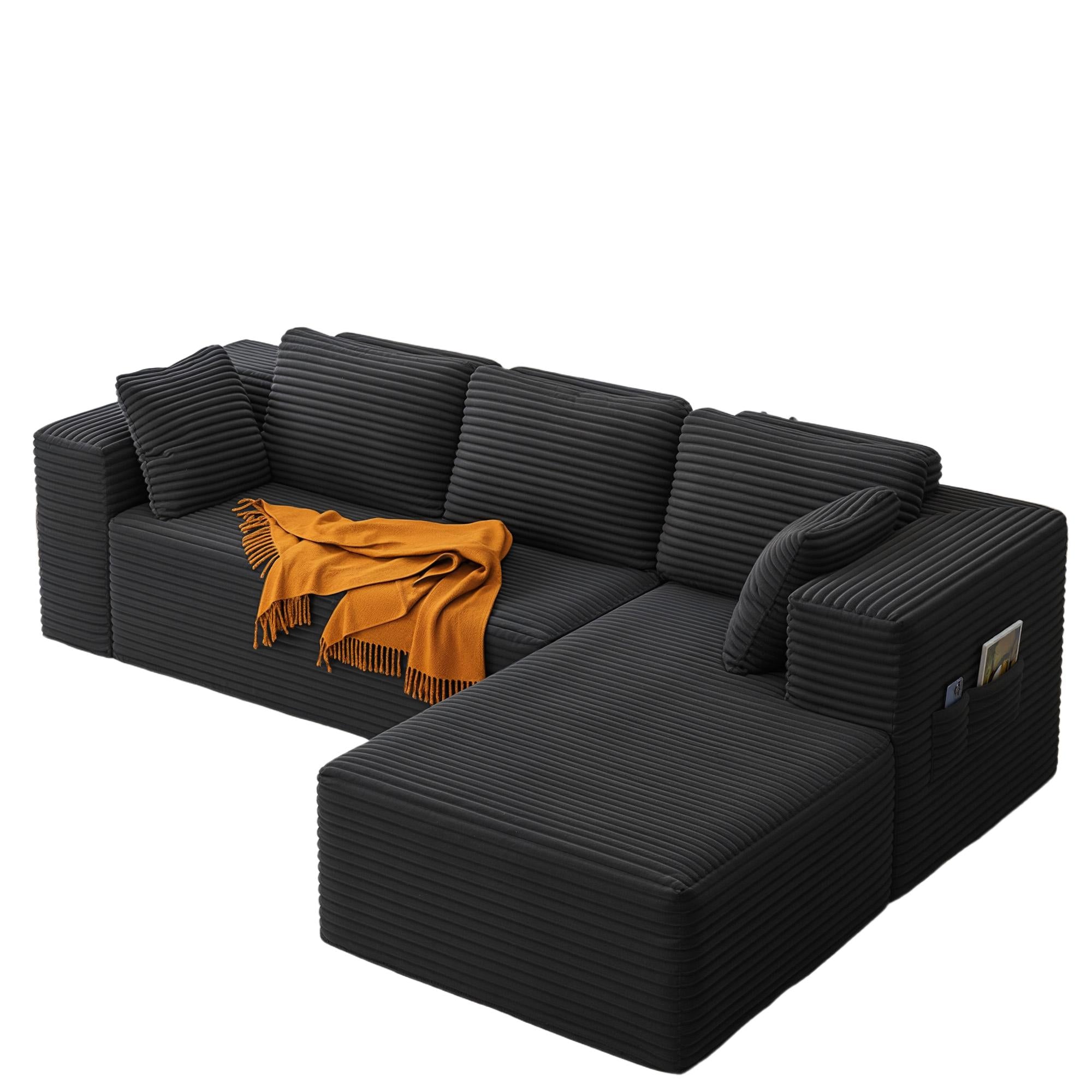 Bealife AR43  Ecksofa mit Recamiere rechts 160×90cm, 4-Sitzer Mordulares Sofa Cord-Bezug