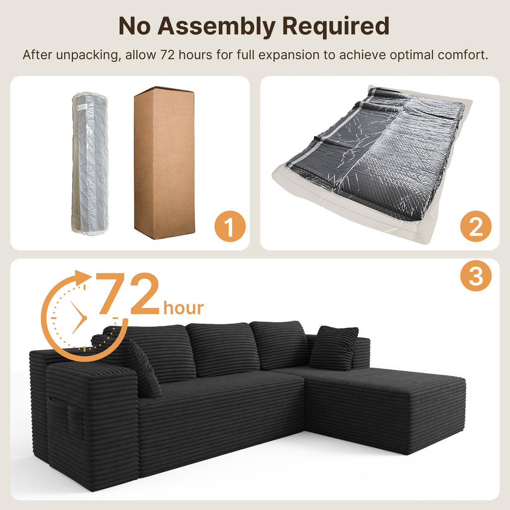 Bealife AR43  Ecksofa mit Recamiere rechts 160×90cm, 4-Sitzer Mordulares Sofa Cord-Bezug