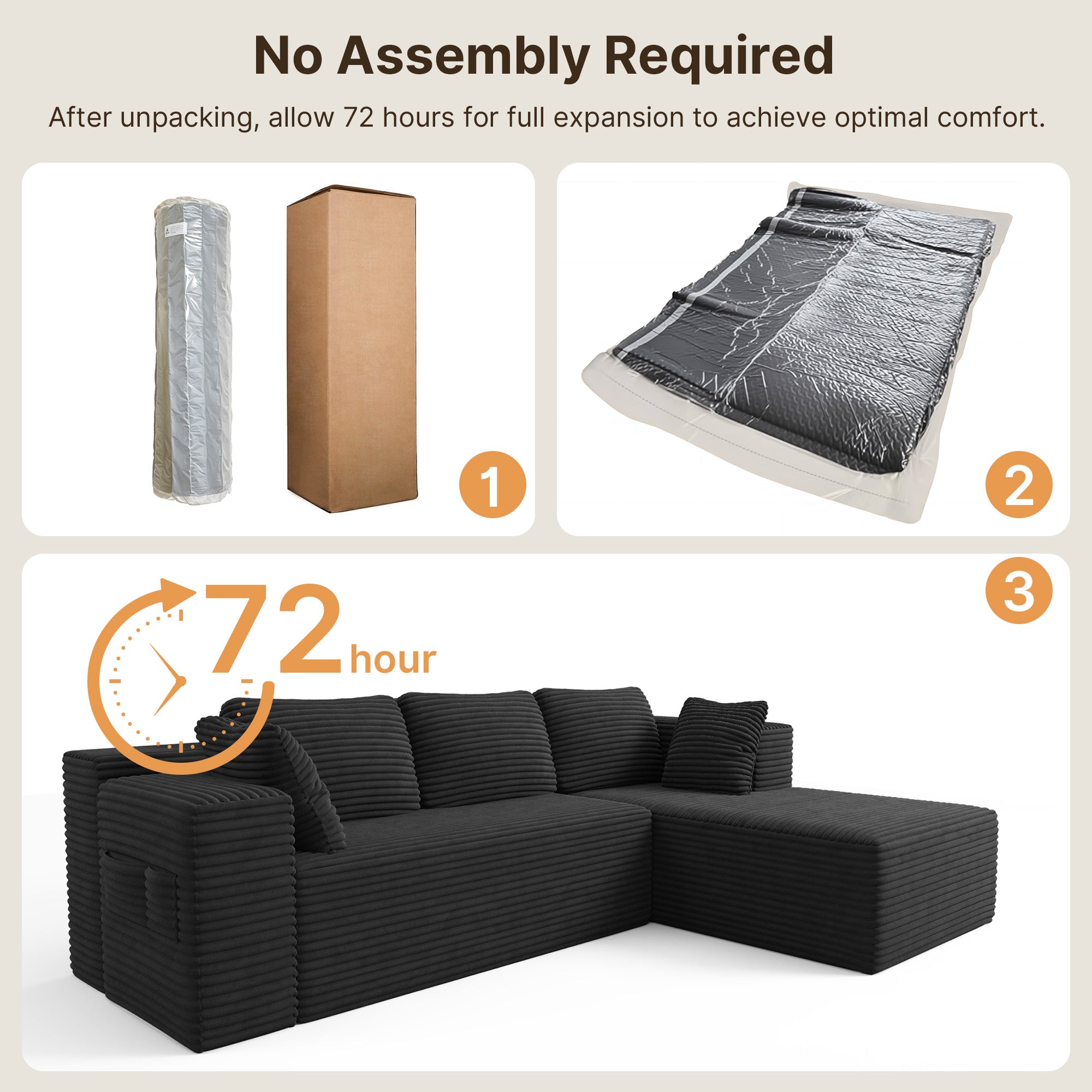 Bealife AR43  Ecksofa mit Recamiere rechts 160×90cm, 4-Sitzer Mordulares Sofa Cord-Bezug