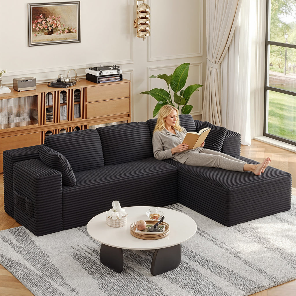 Bealife AR43  Ecksofa mit Recamiere rechts 160×90cm, 4-Sitzer Mordulares Sofa Cord-Bezug