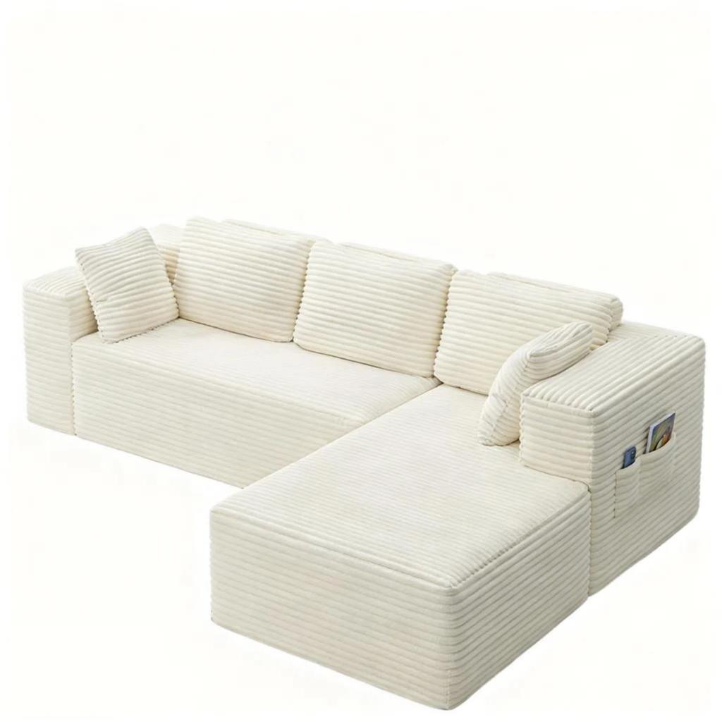 Bealife AR43  Ecksofa mit Recamiere rechts 160×90cm, 4-Sitzer Mordulares Sofa Cord-Bezug