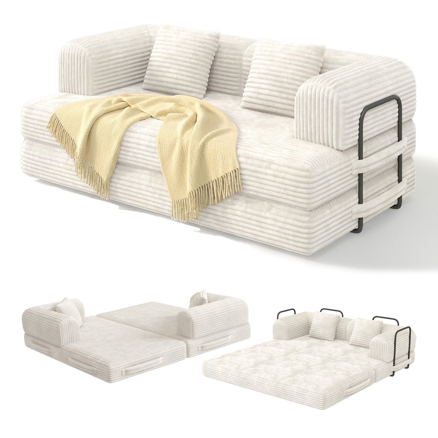 Bealife AR62 Schlafsofa mit Schlaffunktion 160cm Breite, 2-Sitzer Klappsofa Cord-Bezug Für Wohnzimmer & Schlafzimmer