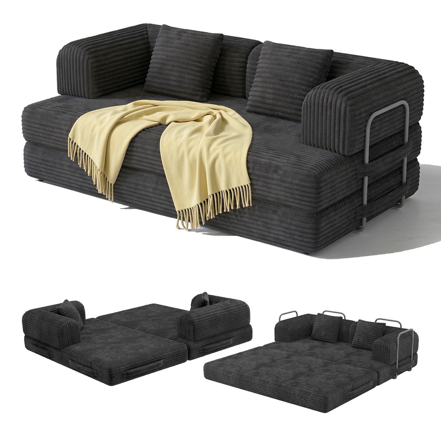 Bealife AR62 Schlafsofa mit Schlaffunktion 160cm Breite, 2-Sitzer Klappsofa Cord-Bezug Für Wohnzimmer & Schlafzimmer