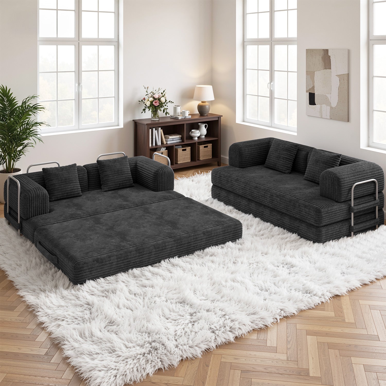 Bealife AR62 Schlafsofa mit Schlaffunktion 160cm Breite, 2-Sitzer Klappsofa Cord-Bezug Für Wohnzimmer & Schlafzimmer