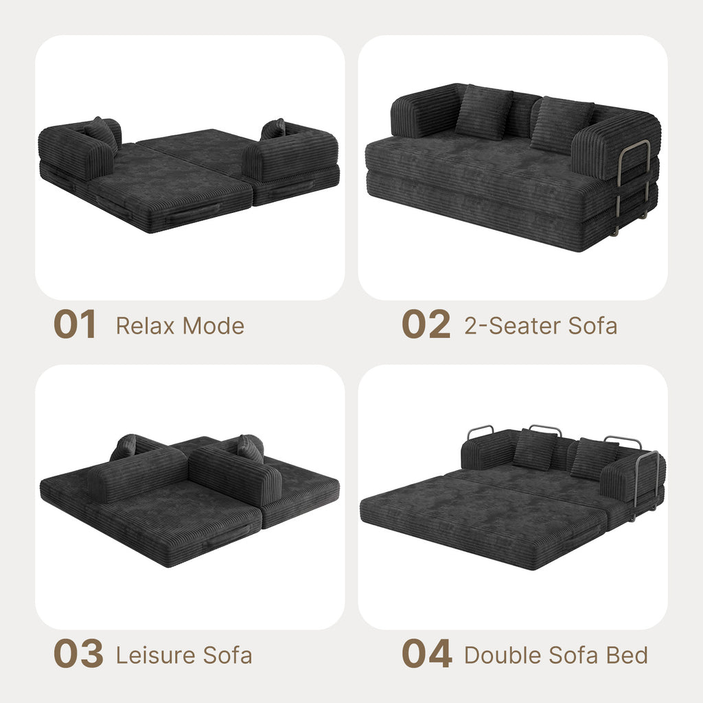 Bealife AR62 Schlafsofa mit Schlaffunktion 160cm Breite, 2-Sitzer Klappsofa Cord-Bezug Für Wohnzimmer & Schlafzimmer