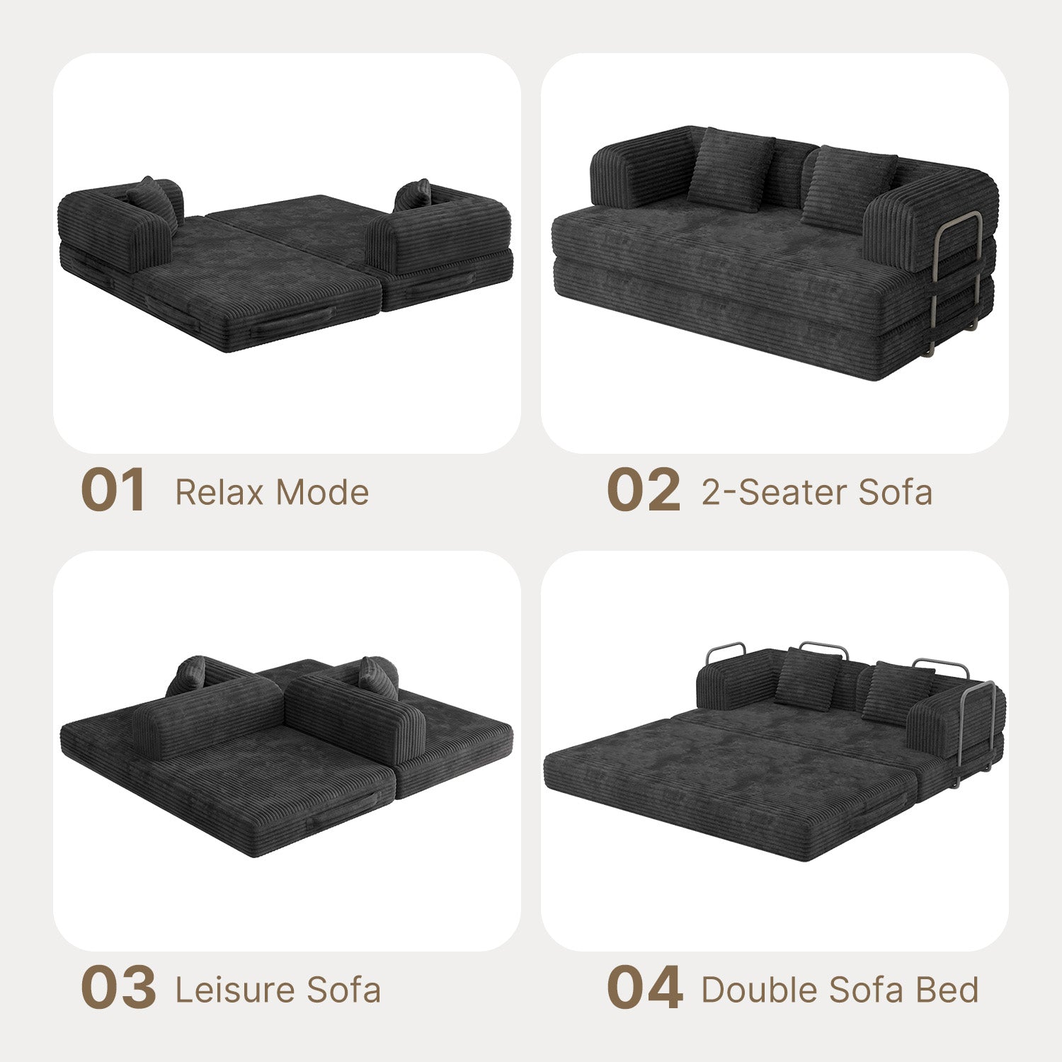 Bealife AR62 Schlafsofa mit Schlaffunktion 160cm Breite, 2-Sitzer Klappsofa Cord-Bezug Für Wohnzimmer & Schlafzimmer