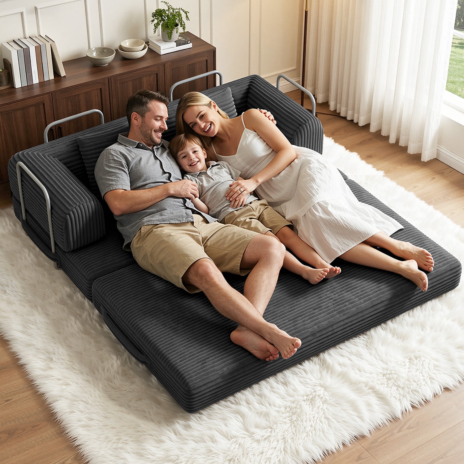 Bealife AR62 Schlafsofa mit Schlaffunktion 160cm Breite, 2-Sitzer Klappsofa Cord-Bezug Für Wohnzimmer & Schlafzimmer
