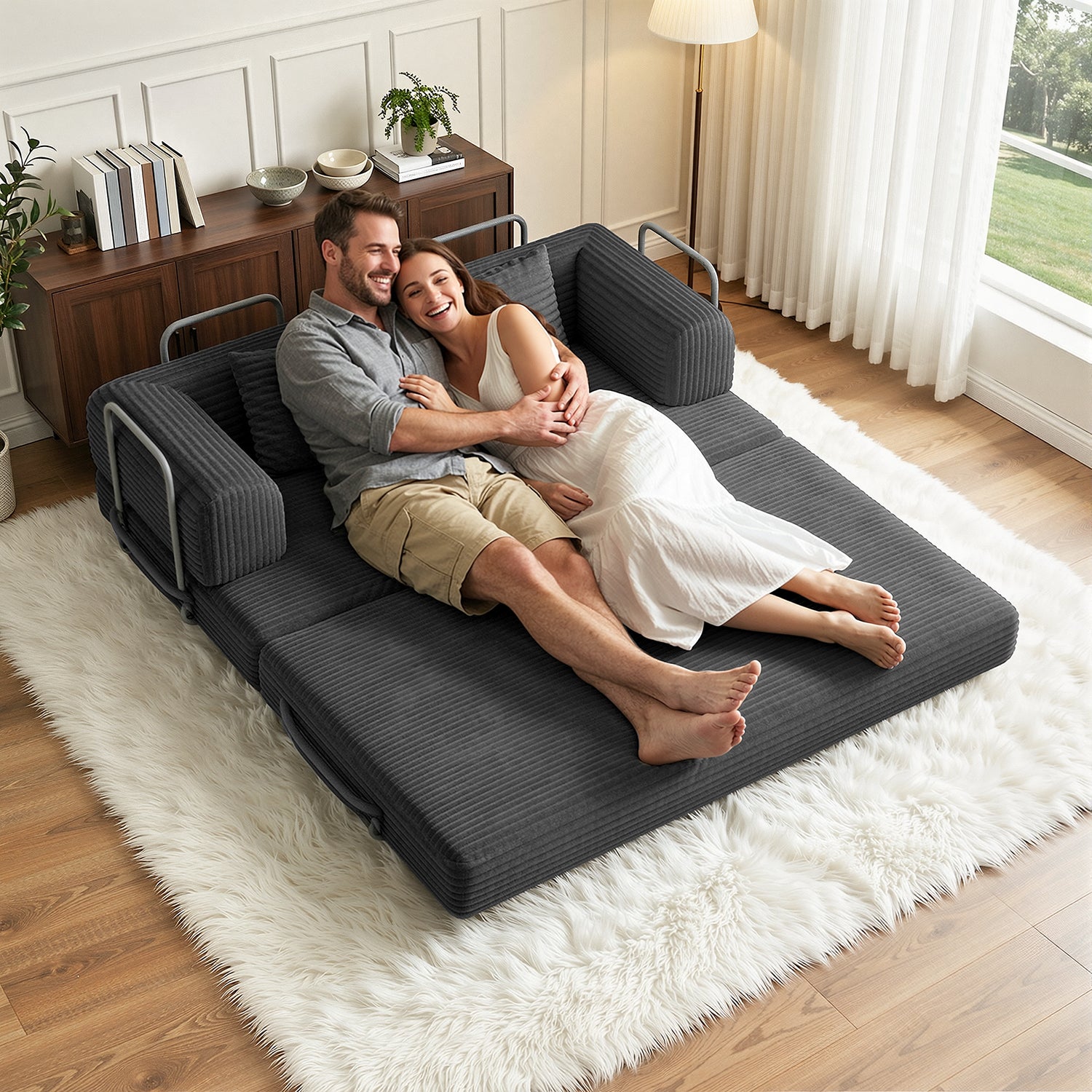 Bealife AR62 Schlafsofa mit Schlaffunktion 160cm Breite, 2-Sitzer Klappsofa Cord-Bezug Für Wohnzimmer & Schlafzimmer