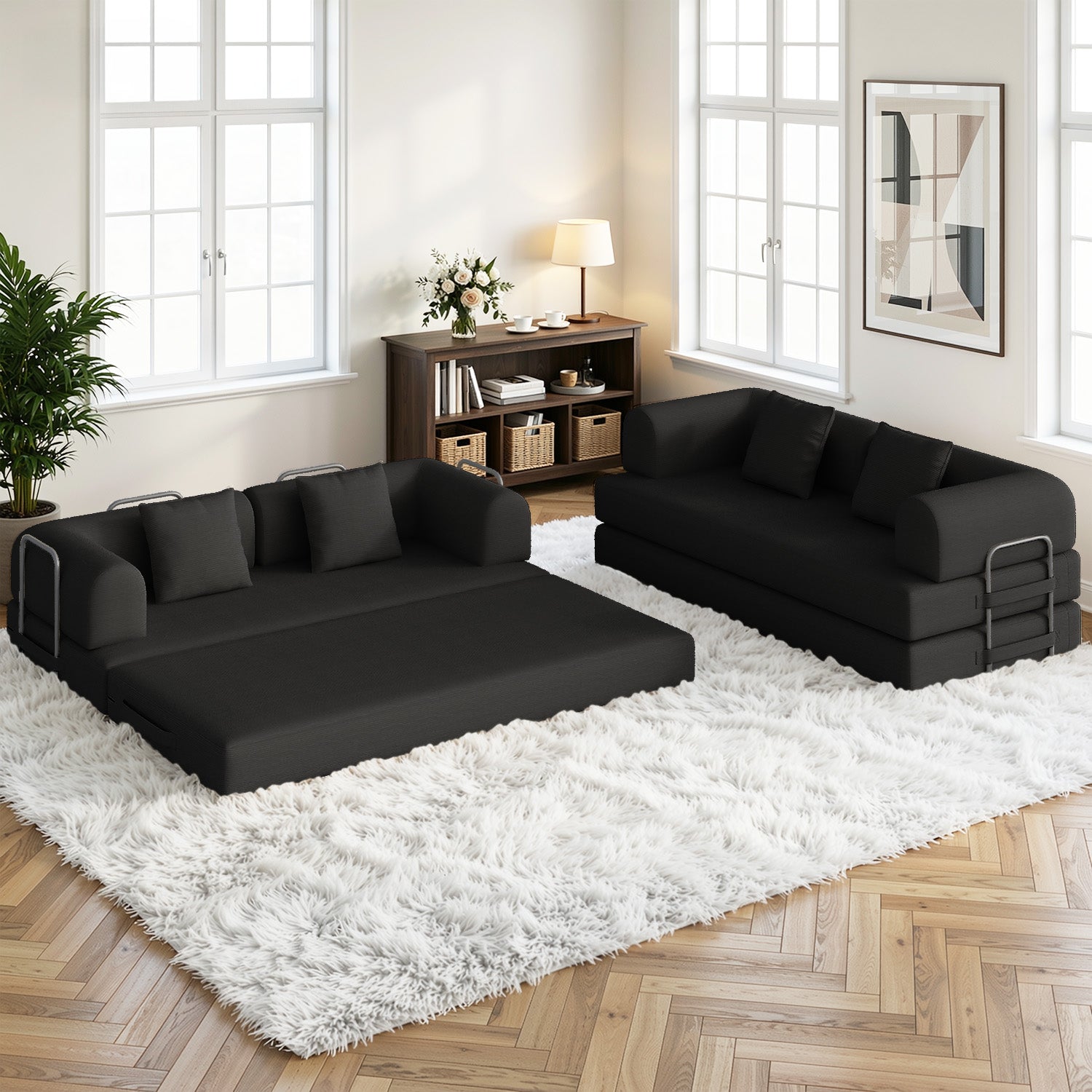 Bealife AR62 Schlafsofa mit Schlaffunktion 200cm Breite, 3-Sitzer Cord Sofa Für Wohnzimmer