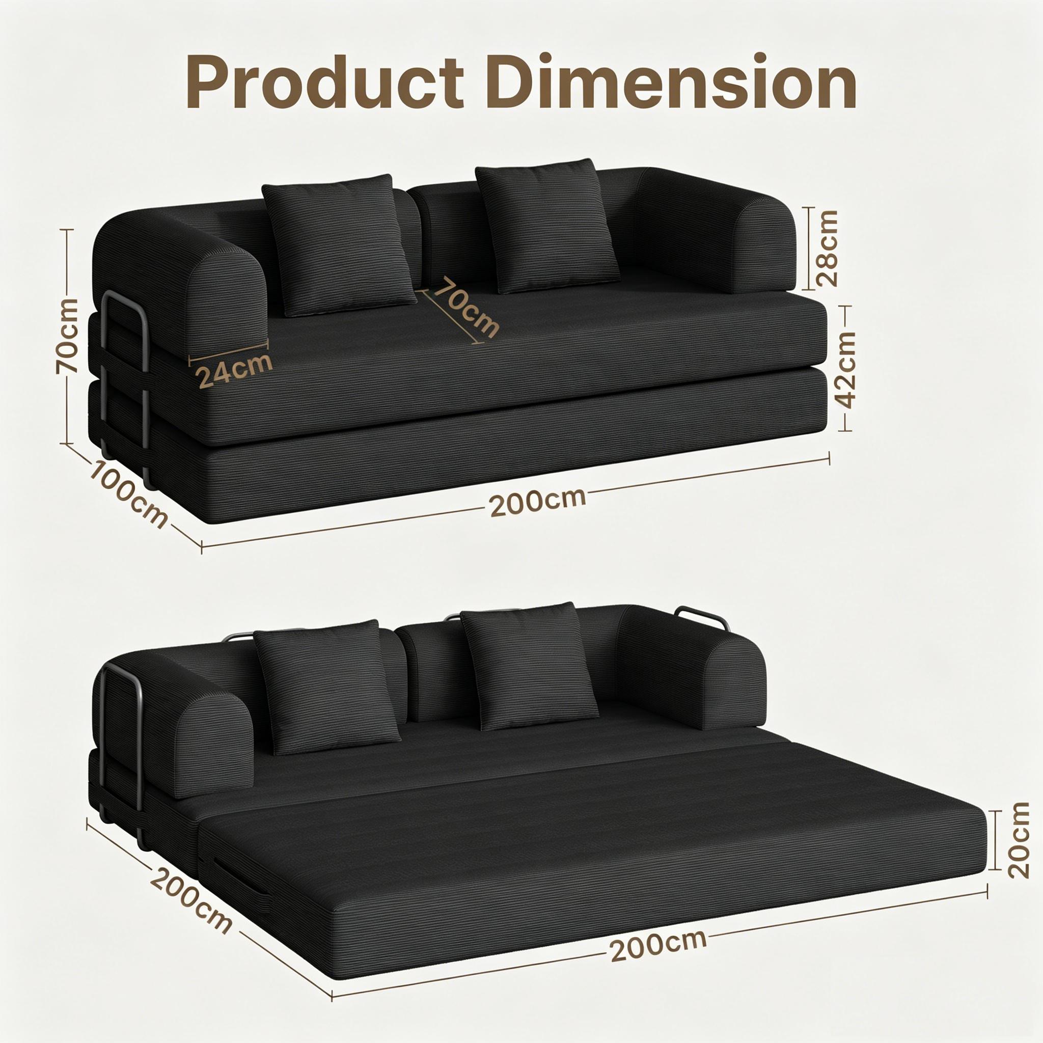Bealife AR62 Schlafsofa mit Schlaffunktion 200cm Breite, 3-Sitzer Cord Sofa Für Wohnzimmer