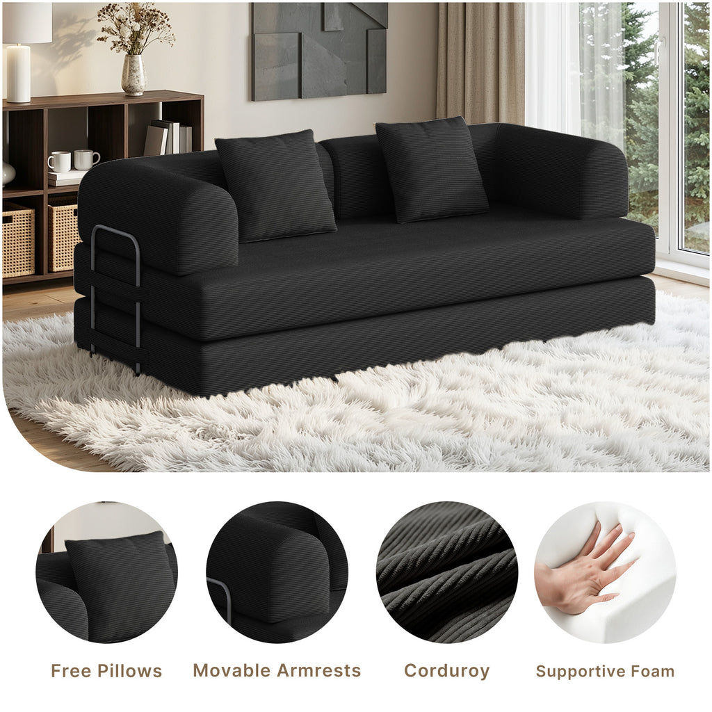 Bealife AR62 Schlafsofa mit Schlaffunktion 200cm Breite, 3-Sitzer Cord Sofa Für Wohnzimmer