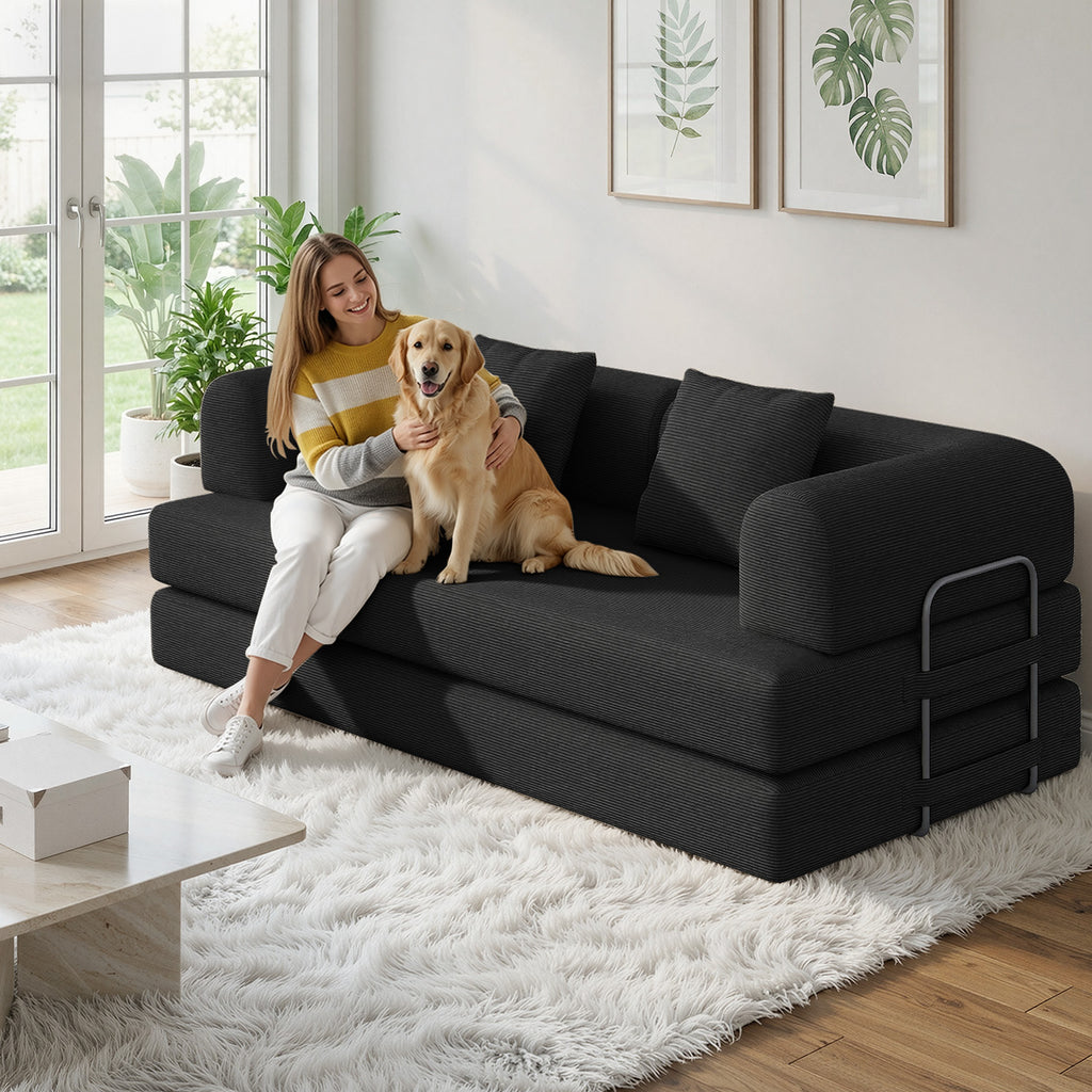 Bealife AR62 Schlafsofa mit Schlaffunktion 200cm Breite, 3-Sitzer Cord Sofa Für Wohnzimmer