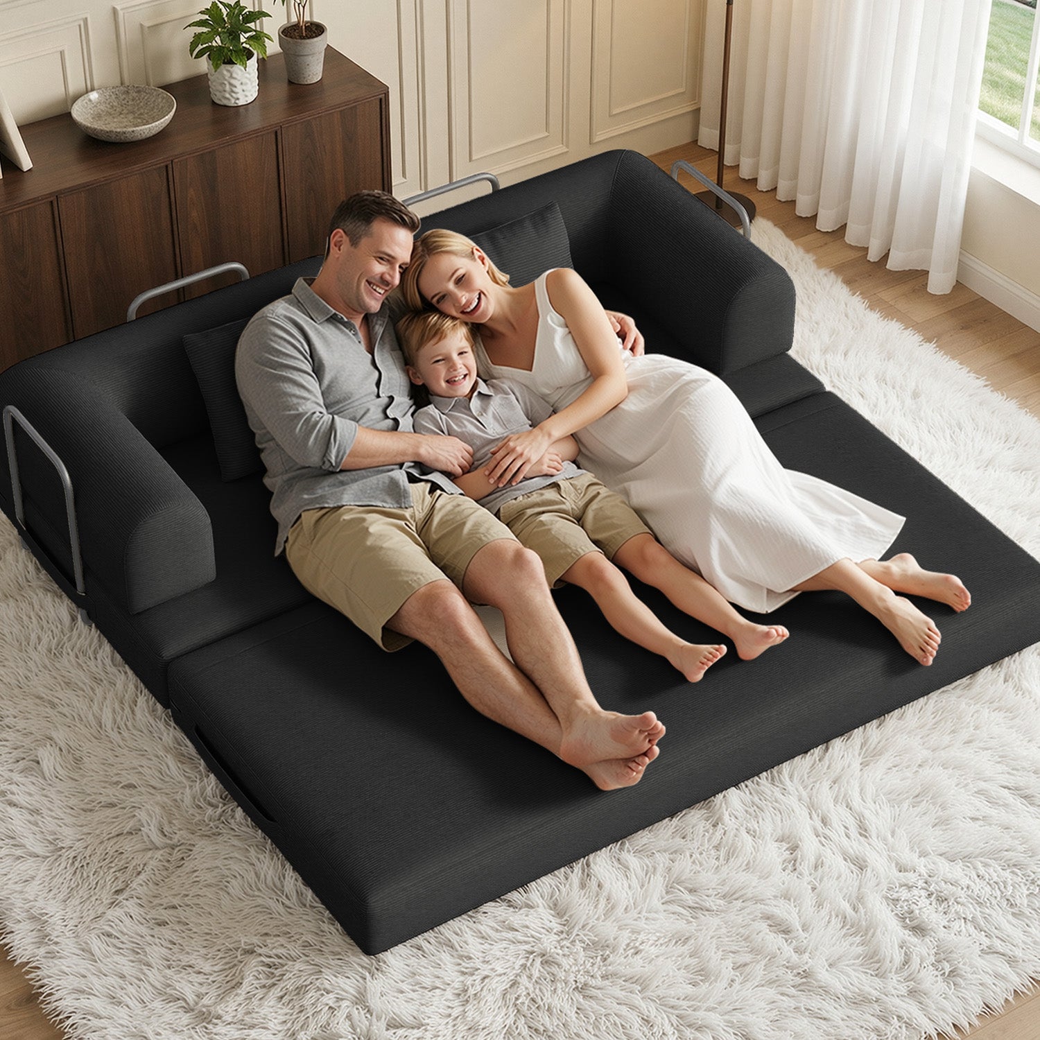 Bealife AR62 Schlafsofa mit Schlaffunktion 200cm Breite, 3-Sitzer Cord Sofa Für Wohnzimmer