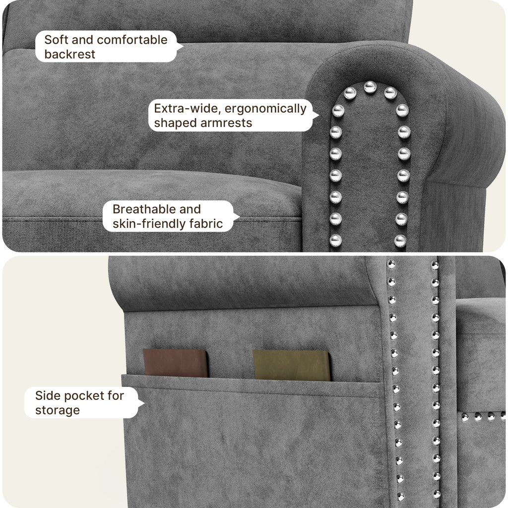 Bealife AR72 2-Sitzer Sofa mit Stauraum, Kompaktes Wildledersofa mit Seitenfach
