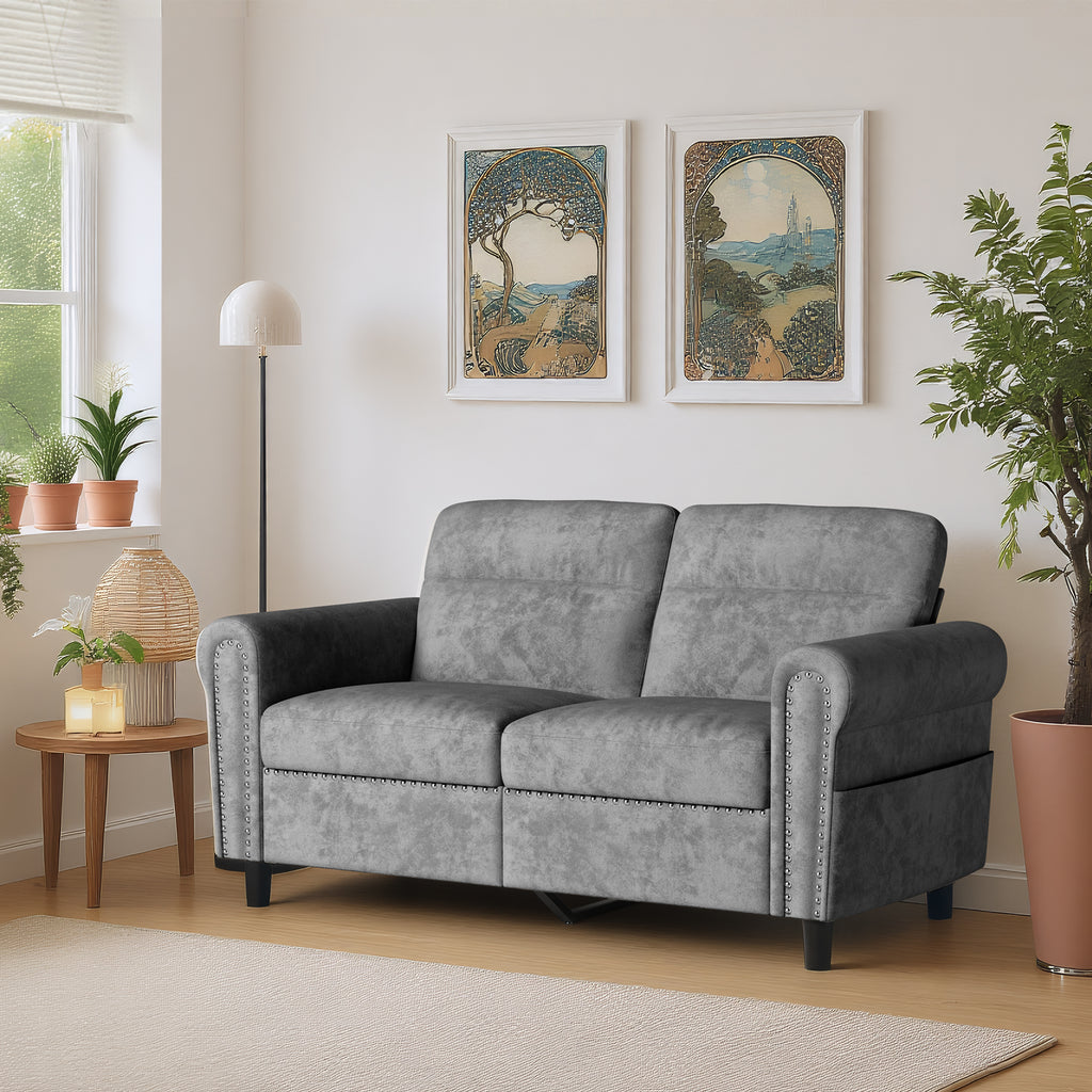 Bealife AR72 2-Sitzer Sofa mit Stauraum, Kompaktes Wildledersofa mit Seitenfach