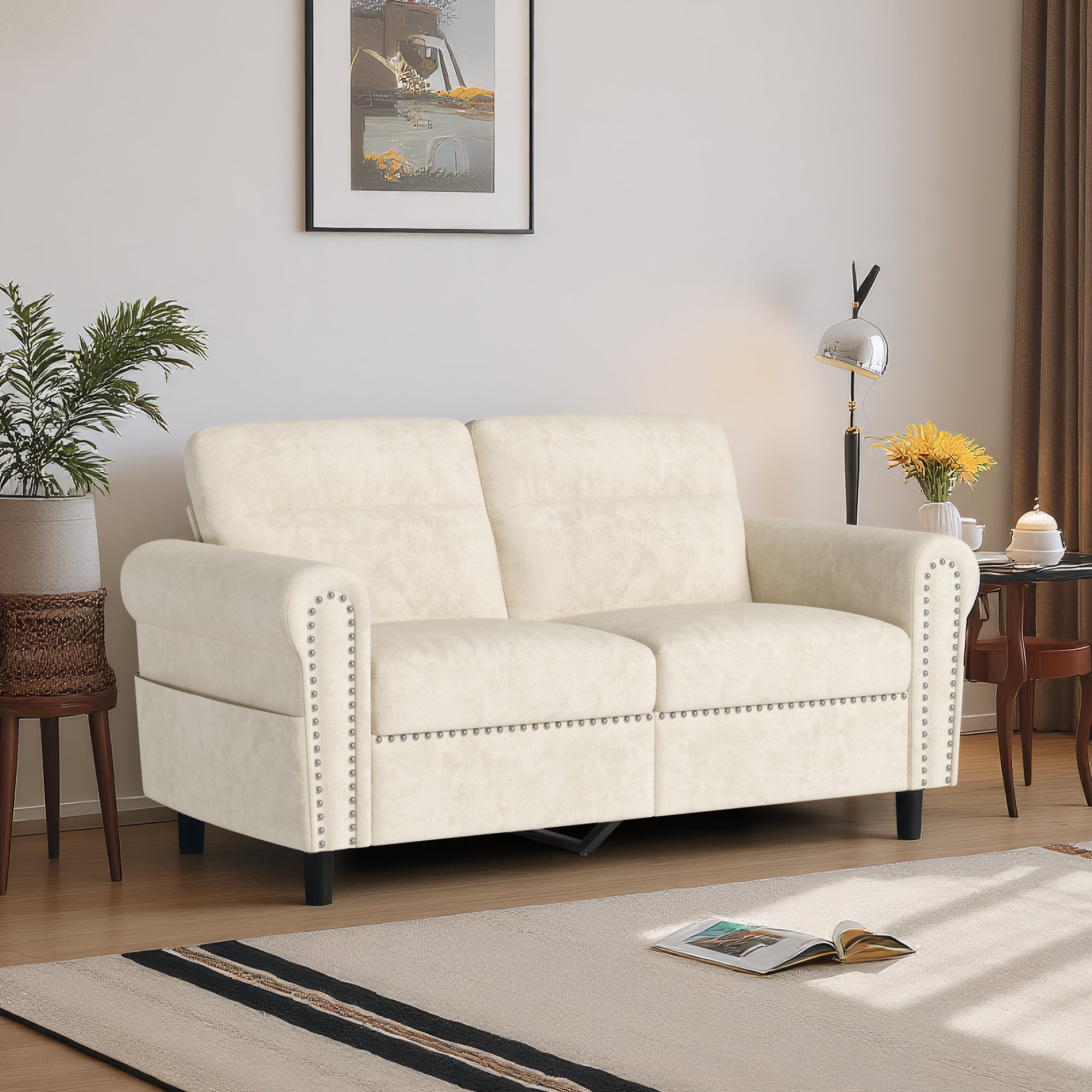 Bealife AR72 2-Sitzer Sofa mit Stauraum, Kompaktes Wildledersofa mit Seitenfach