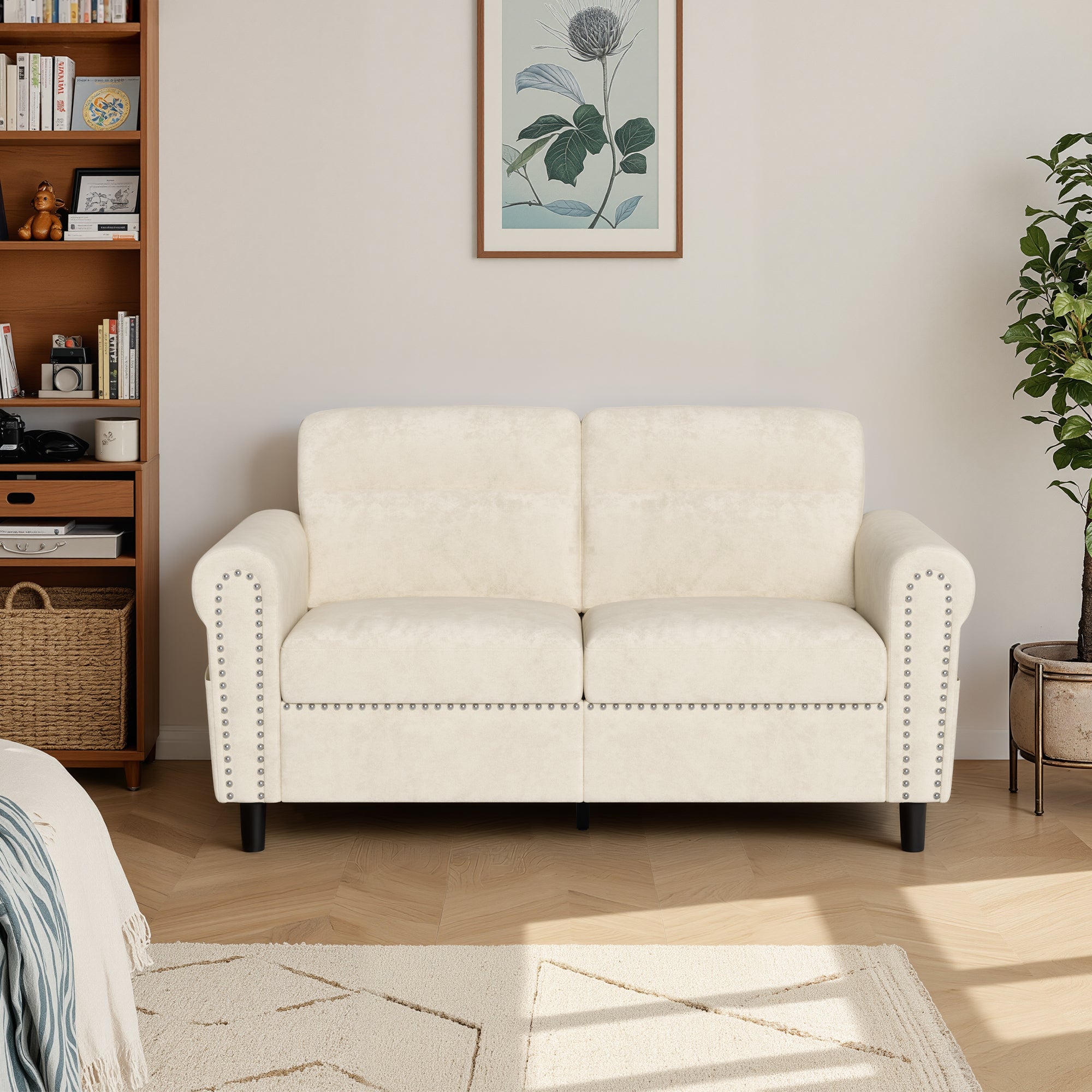 Bealife AR72 2-Sitzer Sofa mit Stauraum, Kompaktes Wildledersofa mit Seitenfach
