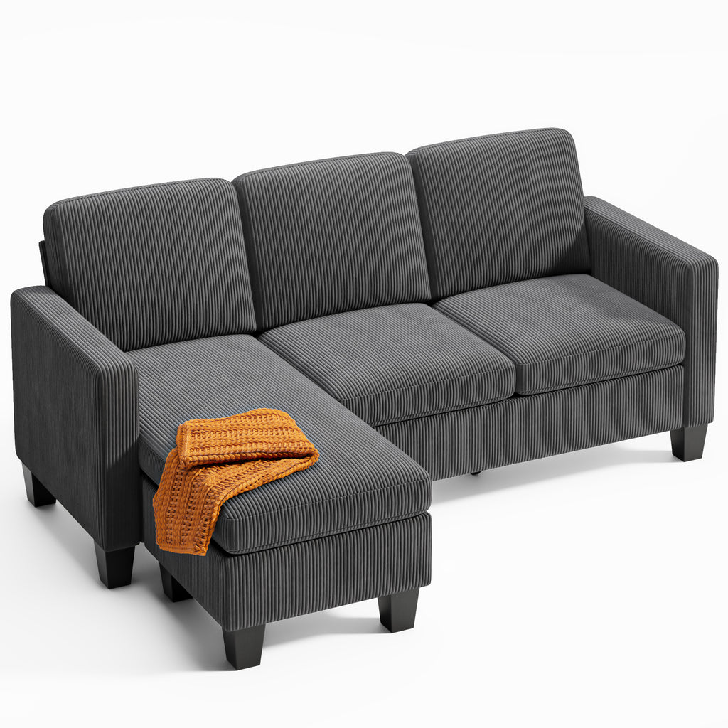 Bealife AR93 Ecksofa mit Recamiere, 4-Sitzer Cord Sofas in L-Form für kleine Wohnzimmer sowie offene Wohnbereiche