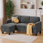 Bealife AR93 Ecksofa mit Recamiere, 4-Sitzer Cord Sofas in L-Form für kleine Wohnzimmer sowie offene Wohnbereiche
