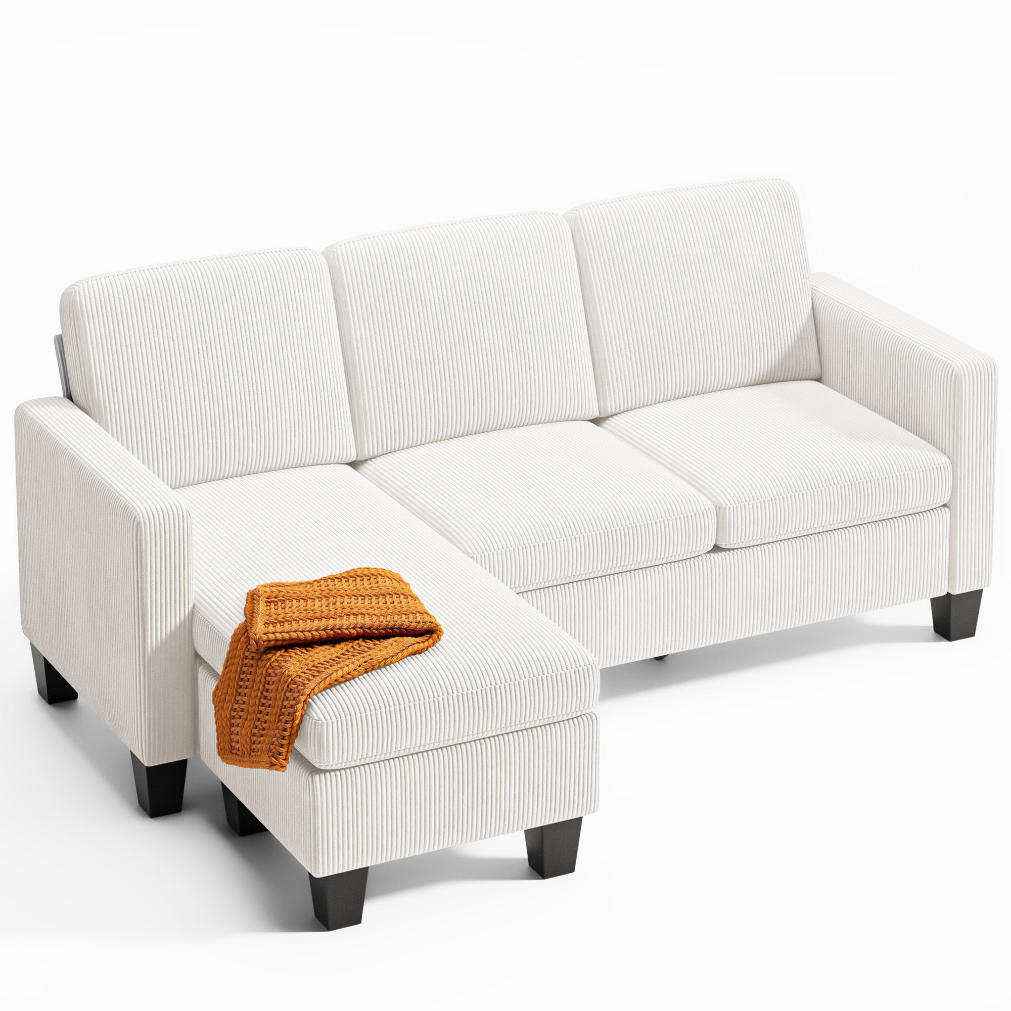 Bealife AR93 Ecksofa mit Recamiere, 4-Sitzer Cord Sofas in L-Form für kleine Wohnzimmer sowie offene Wohnbereiche