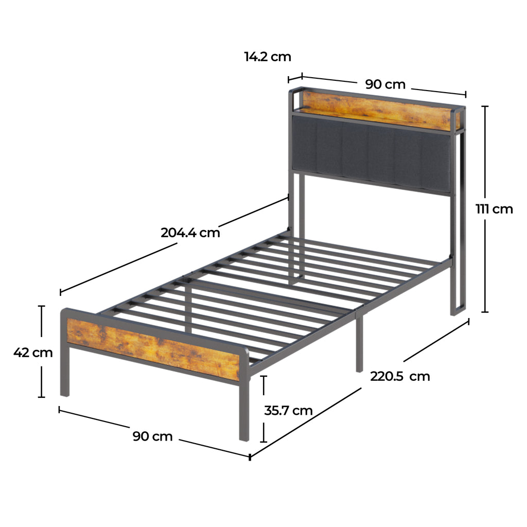 Bealife BF24 Schmales Einzelbett Metallgestell mit Stauraum | 220x90x111 cm