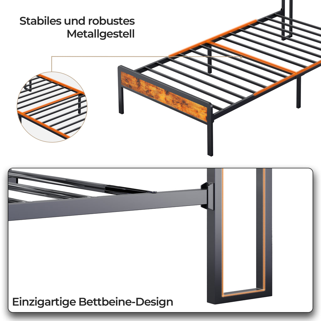 Bealife BF24 Schmales Einzelbett Metallgestell mit Stauraum | 220x90x111 cm