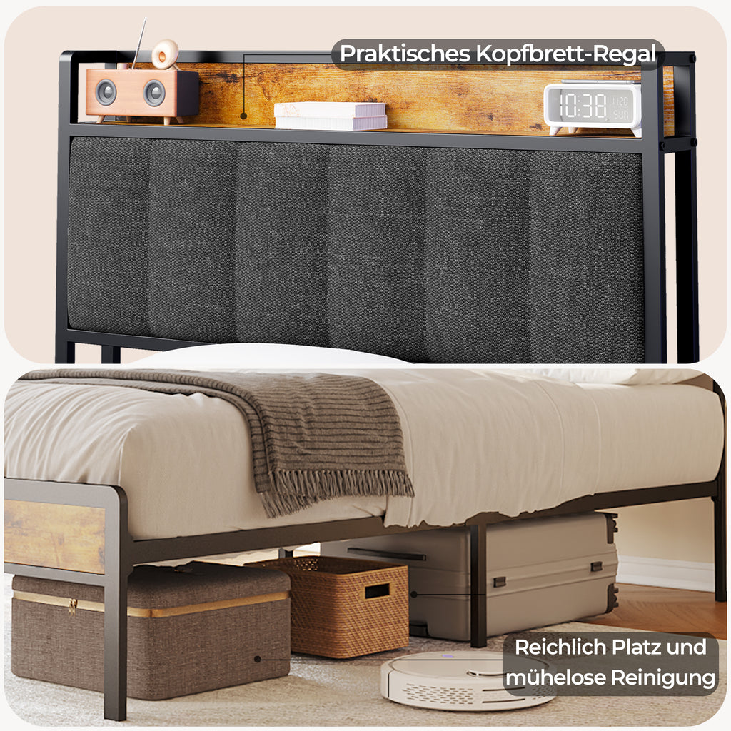 Bealife BF24 Schmales Einzelbett Metallgestell mit Stauraum | 220x90x111 cm