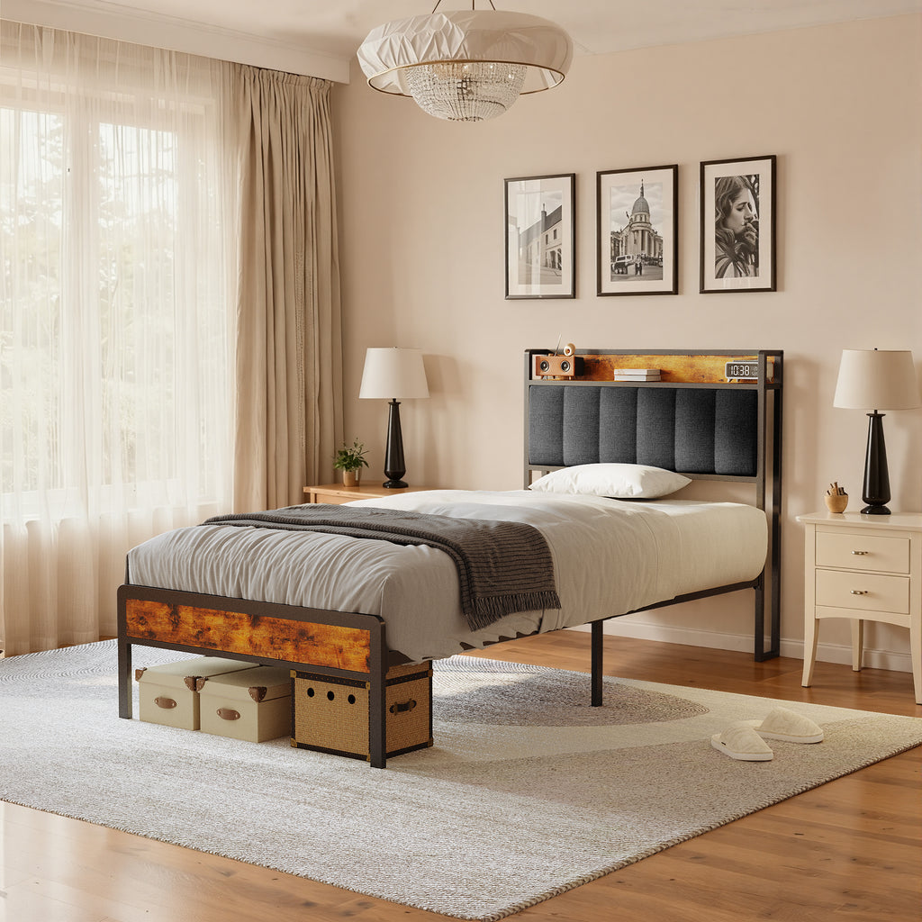 Bealife BF24 Schmales Einzelbett Metallgestell mit Stauraum | 220x90x111 cm