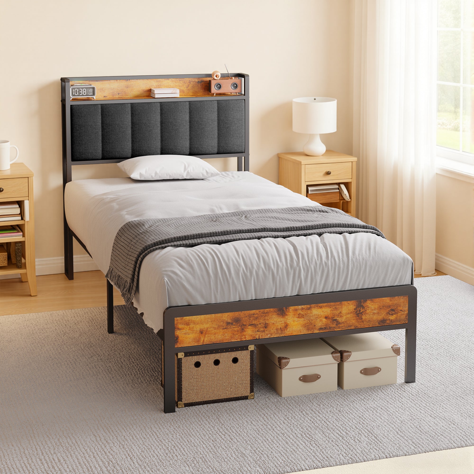 Bealife BF24 Schmales Einzelbett Metallgestell mit Stauraum | 220x90x111 cm