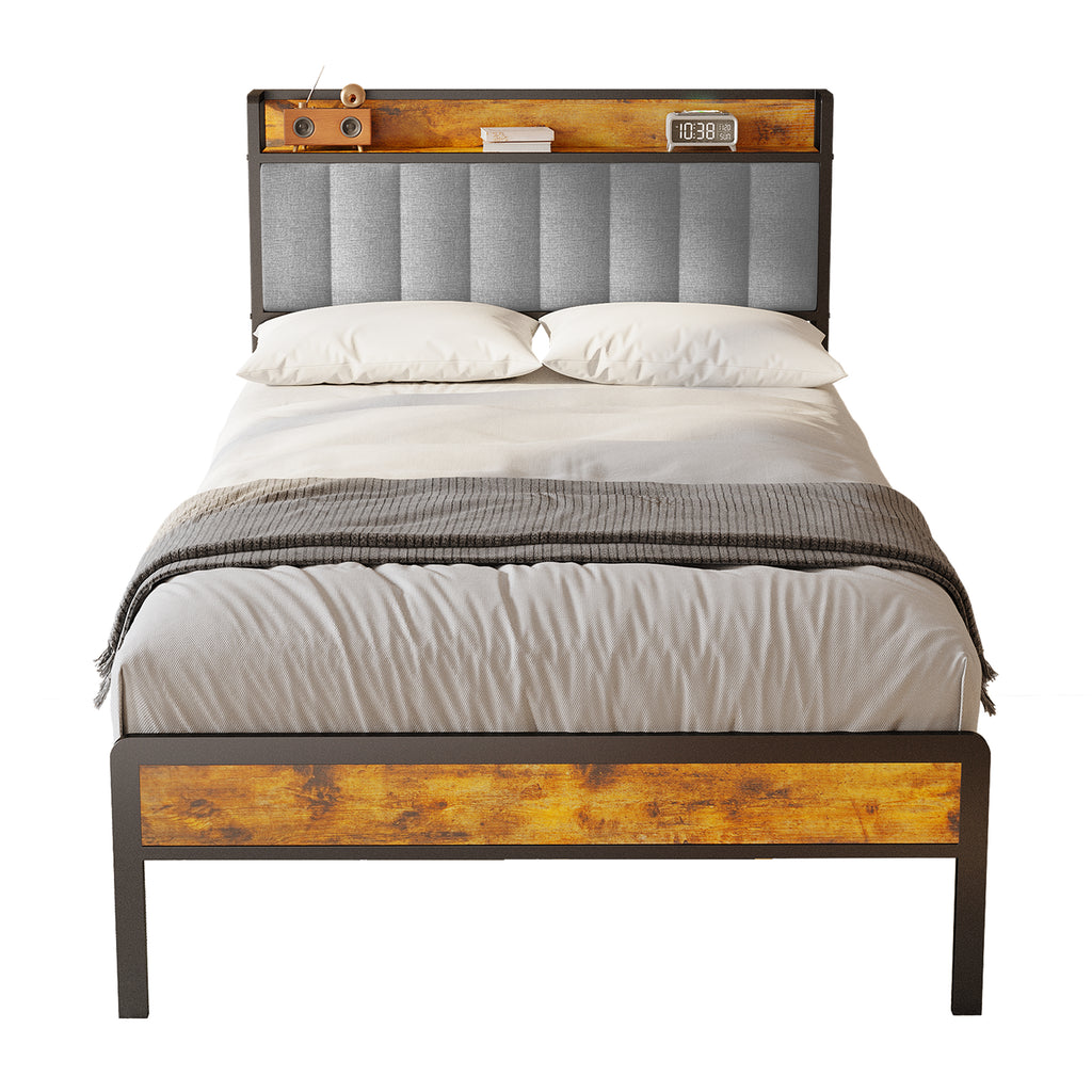 Bealife BF25 Einzelbett mit verstaubarem Kopfteil, Standard-Plattform-Bettgestel Metall-Bettgestell | 220 x 120 x111 cm