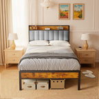 Bealife BF25 Einzelbett mit verstaubarem Kopfteil, Standard-Plattform-Bettgestel Metall-Bettgestell | 220 x 120 x111 cm
