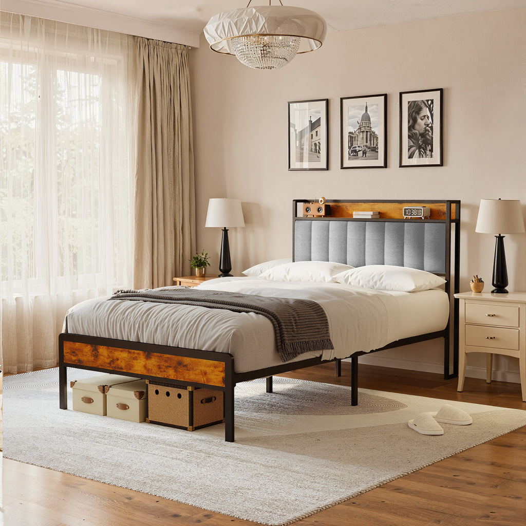 Bealife BF25 Einzelbett mit verstaubarem Kopfteil, Standard-Plattform-Bettgestel Metall-Bettgestell | 220 x 120 x111 cm