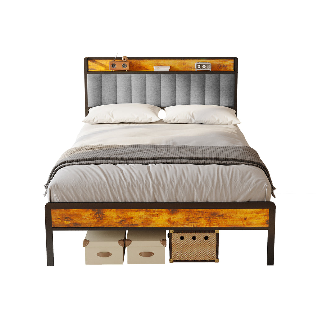 Bealife BF26 Doppelbetten mit verstaubarem Kopfteil, Standard-Plattform-Bettgestell Metall-Bettgestell | 220 x 140 x111cm