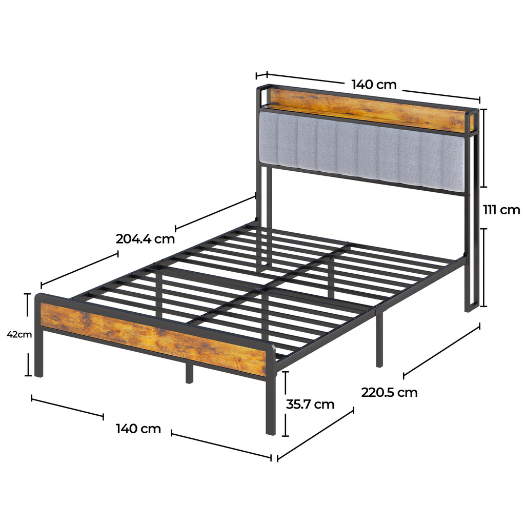 Bealife BF26 Doppelbetten mit verstaubarem Kopfteil, Standard-Plattform-Bettgestell Metall-Bettgestell | 220 x 140 x111cm