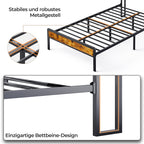 Bealife BF26 Doppelbetten mit verstaubarem Kopfteil, Standard-Plattform-Bettgestell Metall-Bettgestell | 220 x 140 x111cm