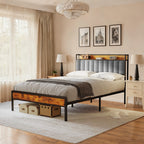 Bealife BF26 Doppelbetten mit verstaubarem Kopfteil, Standard-Plattform-Bettgestell Metall-Bettgestell | 220 x 140 x111cm