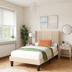 Bealife BF44 Upholstered Einzelbett, Einzelbettrahmen mit Wingback-Kopfteil | 208 x 94 x 122cm