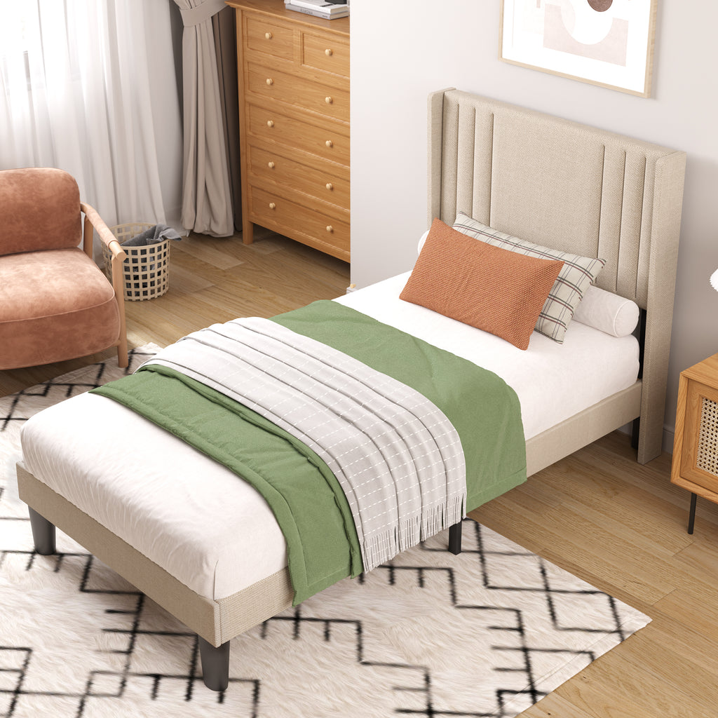 Bealife BF44 Upholstered Einzelbett, Einzelbettrahmen mit Wingback-Kopfteil | 208 x 94 x 122cm