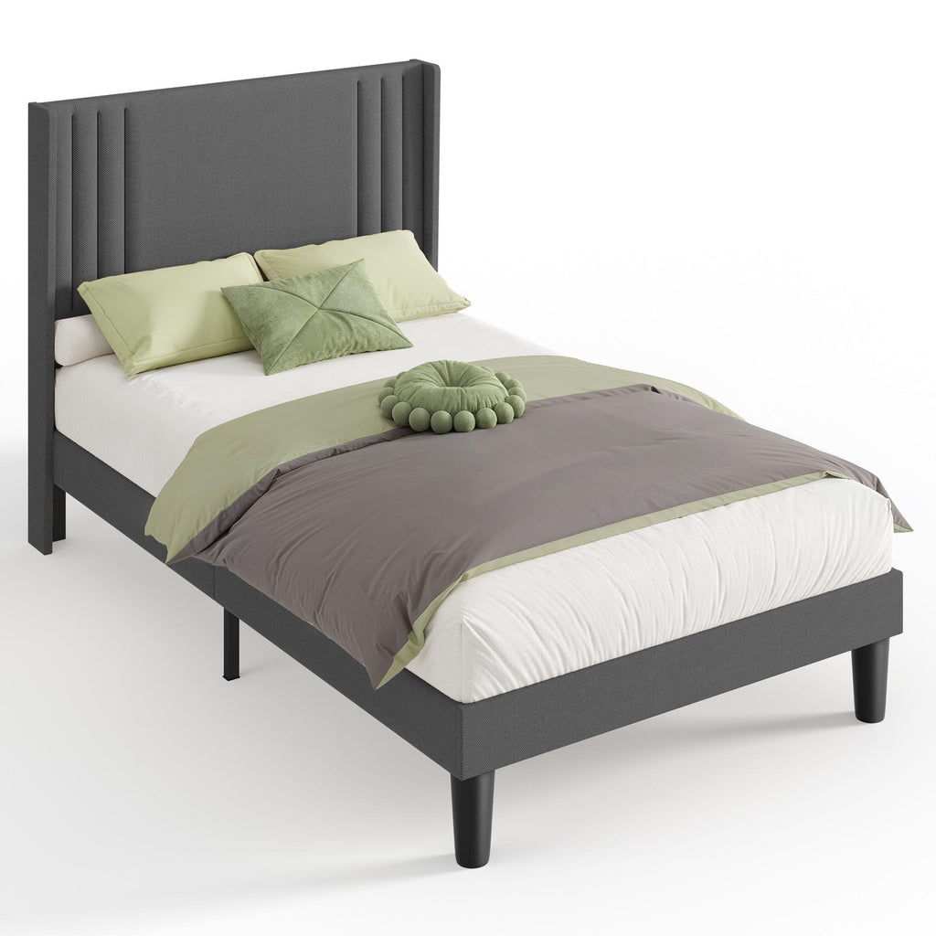Bealife BF45 Geräuscharmes Doppelbett mit Polsterbett,  Lattenrost & Leinen-Kopfteil