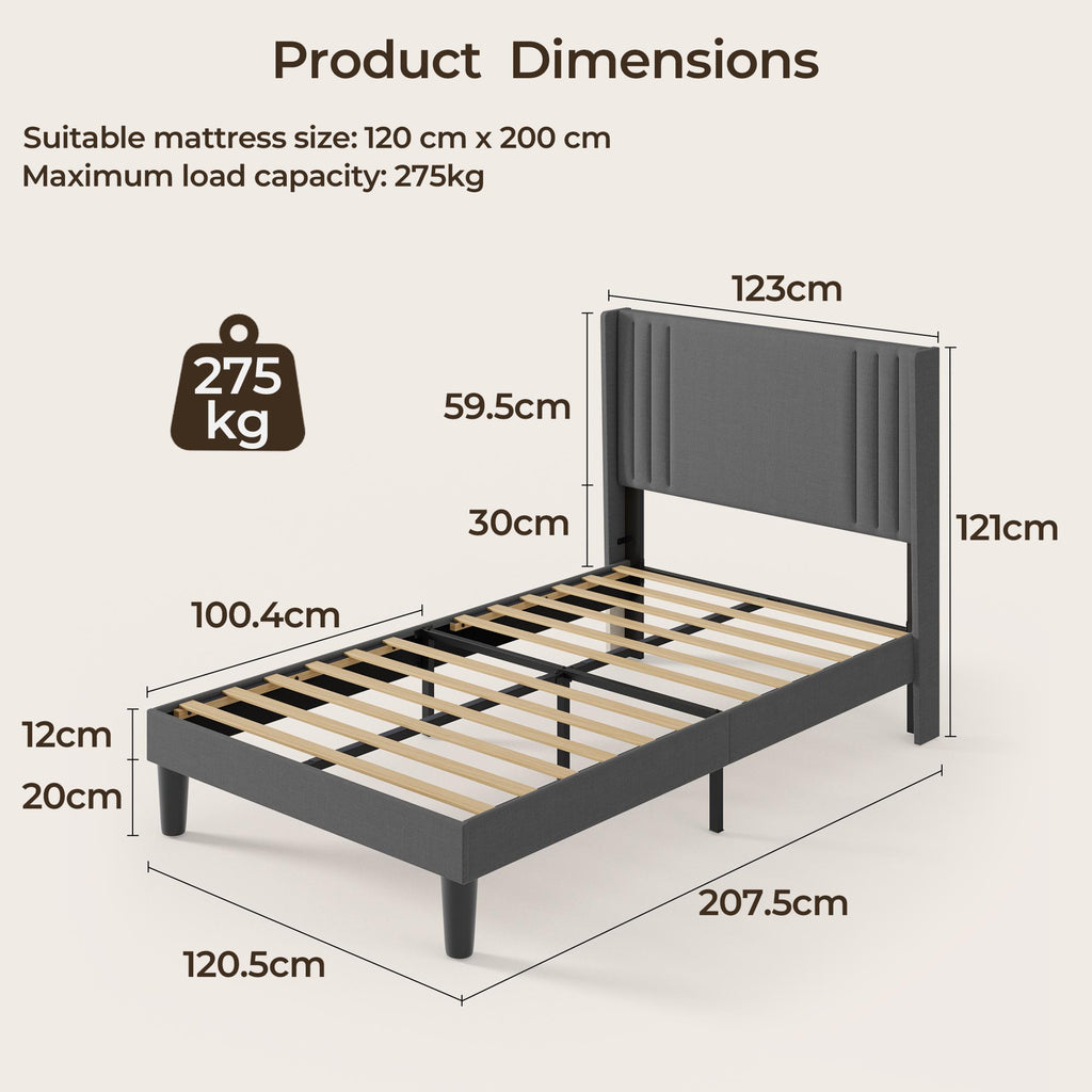 Bealife BF45 Geräuscharmes Doppelbett mit Polsterbett,  Lattenrost & Leinen-Kopfteil