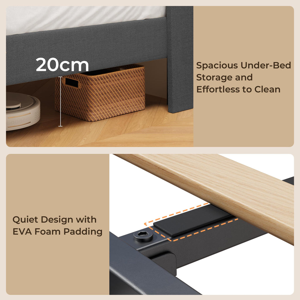 Bealife BF45 Geräuscharmes Doppelbett mit Polsterbett,  Lattenrost & Leinen-Kopfteil