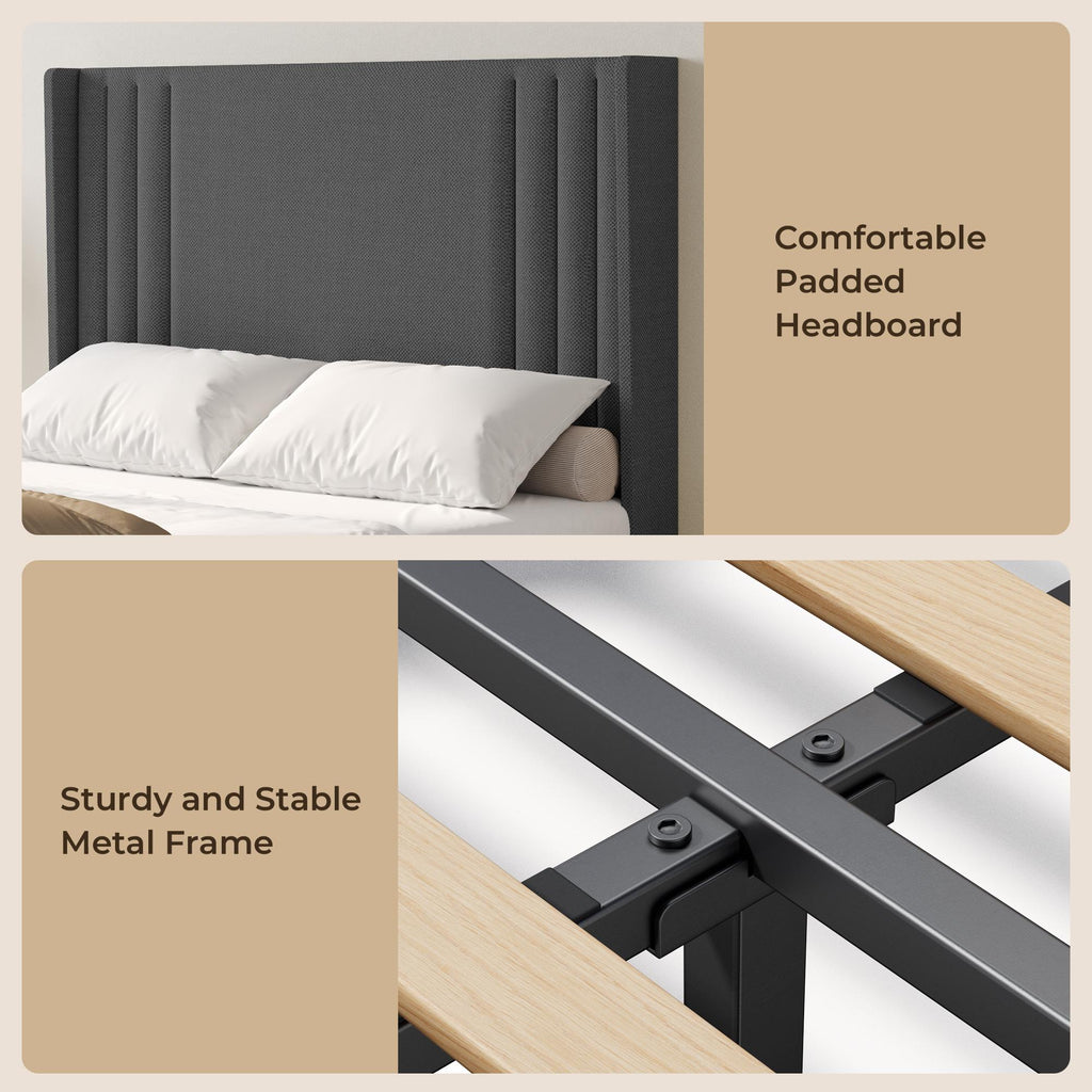 Bealife BF45 Geräuscharmes Doppelbett mit Polsterbett,  Lattenrost & Leinen-Kopfteil