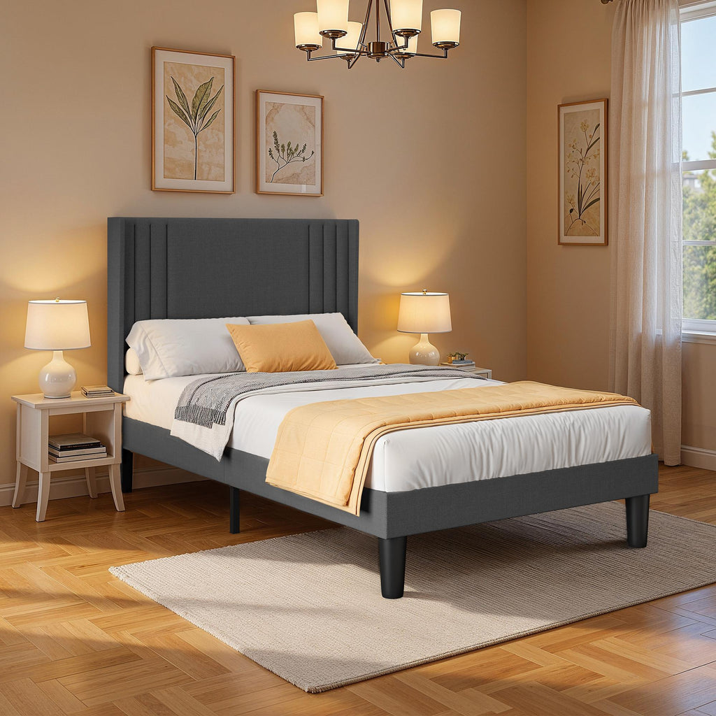 Bealife BF45 Geräuscharmes Doppelbett mit Polsterbett,  Lattenrost & Leinen-Kopfteil