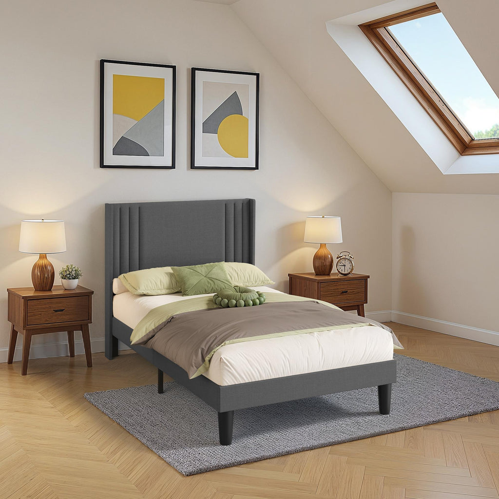 Bealife BF45 Geräuscharmes Doppelbett mit Polsterbett,  Lattenrost & Leinen-Kopfteil