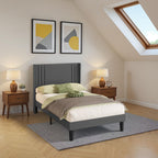 Bealife BF45 Geräuscharmes Doppelbett mit Polsterbett,  Lattenrost & Leinen-Kopfteil