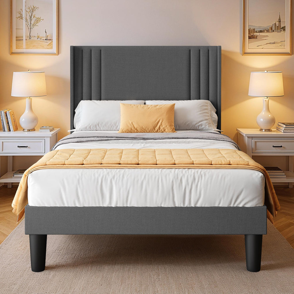 Bealife BF45 Geräuscharmes Doppelbett mit Polsterbett,  Lattenrost & Leinen-Kopfteil