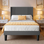 Bealife BF45 Geräuscharmes Doppelbett mit Polsterbett,  Lattenrost & Leinen-Kopfteil