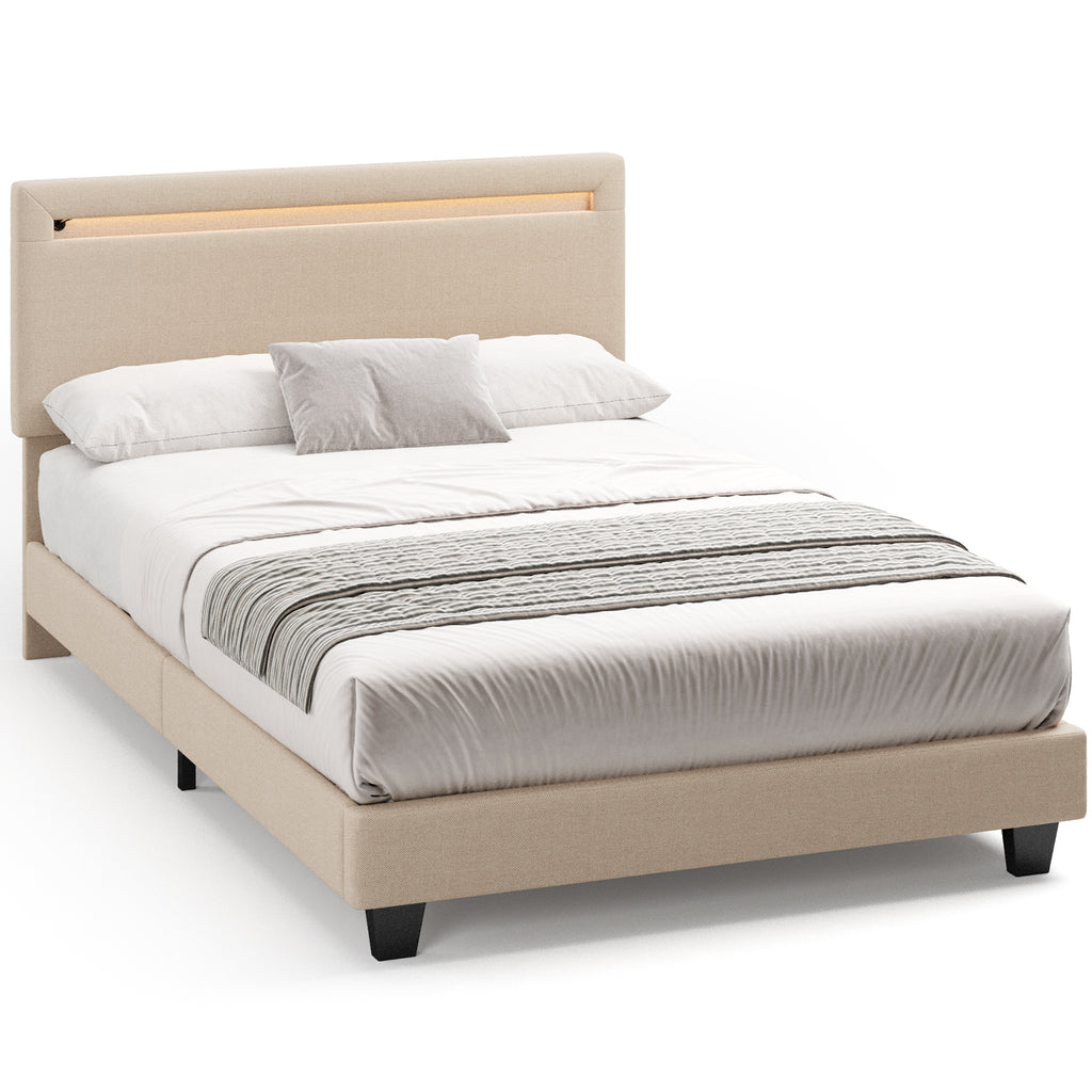 Bealife BF27 Gepolstertes Einzelbett 120x200 cm, Metallbettgestell mit LED-Beleuchtung am Kopfteil