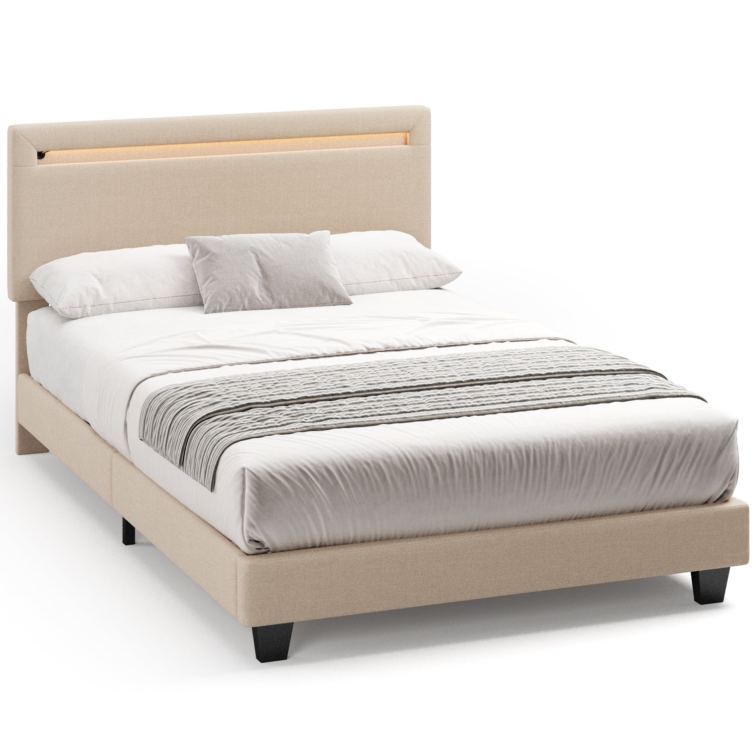 Bealife BF27 Gepolstertes Einzelbett 120x200 cm, Metallbettgestell mit LED-Beleuchtung am Kopfteil