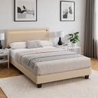Bealife BF27 Gepolstertes Einzelbett 120x200 cm, Metallbettgestell mit LED-Beleuchtung am Kopfteil